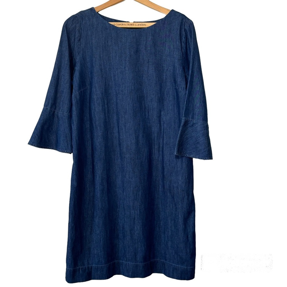 Talbots Cotton Denim 3/4 Flounce-Sleeve SHIFT DRESS, 3/4 back zip. Women’s 12